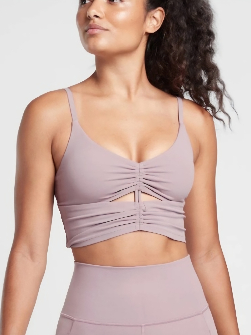 Athleta Cinch Longline Bra M Purple Padded Wireless Adjustable Straps Gym Yoga